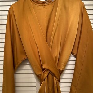 ASOS Mustard Column Dress with Wrap Ties